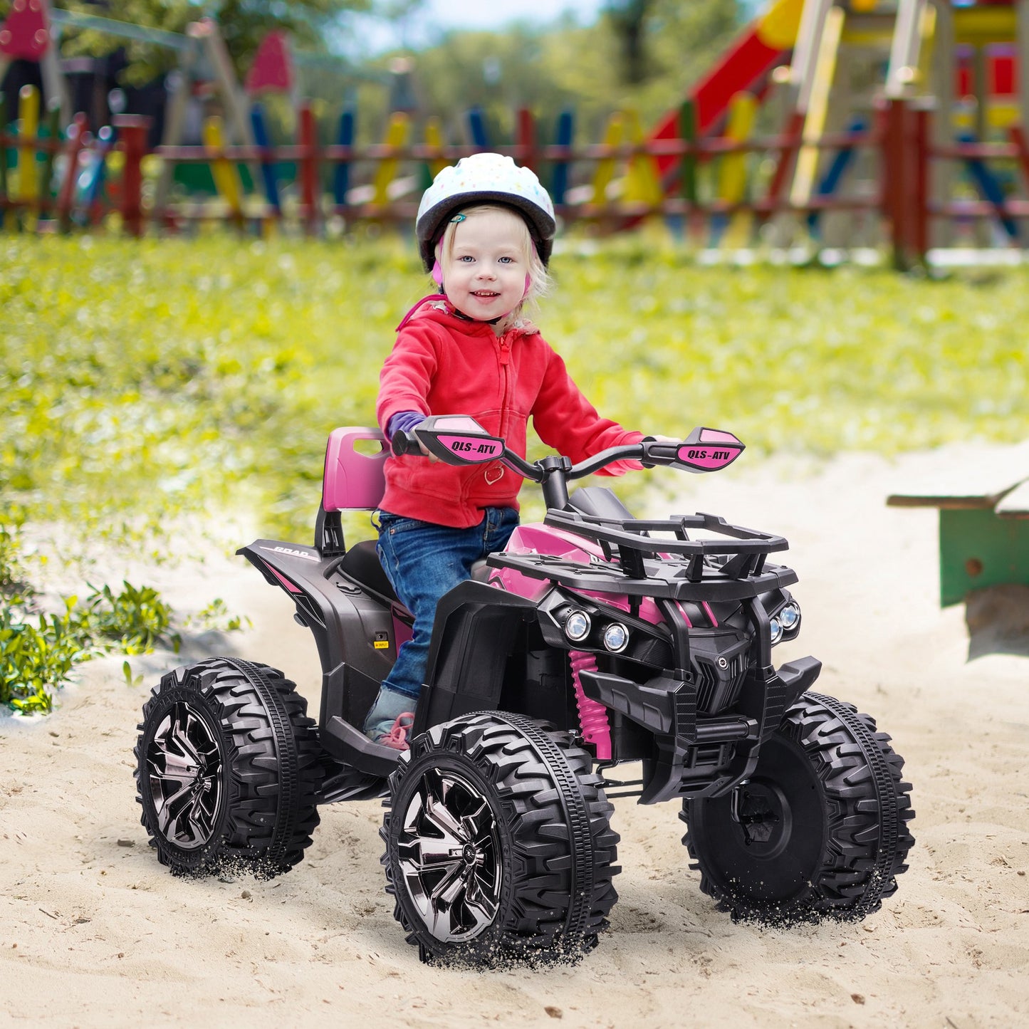 US Local 12V 4 Wheeler Kids ATV with Music, Headlights for 37-60 Months Boys and Girls, Pink