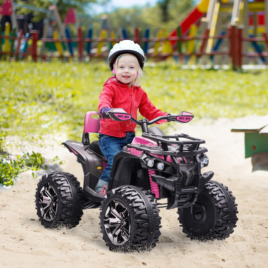 US Local 12V 4 Wheeler Kids ATV with Music, Headlights for 37-60 Months Boys and Girls, Pink