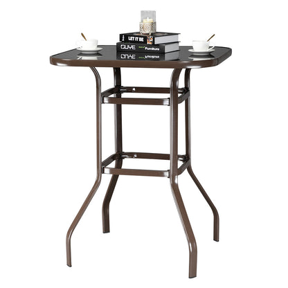 US Local Brown Wrought-iron Glass High Bar Table