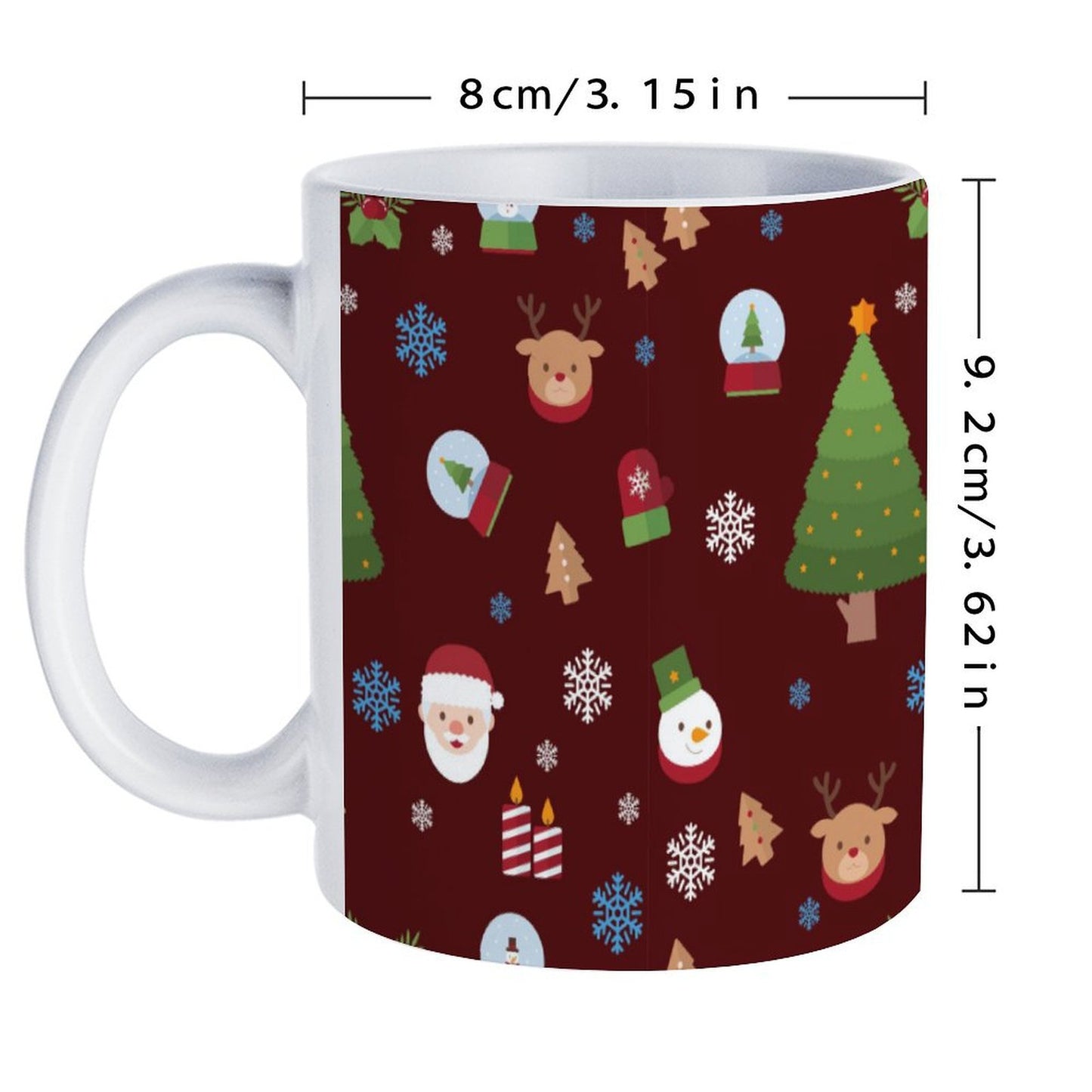 POD US Local White mug with full print, Christmas Tree Santa Snow Red 0010
