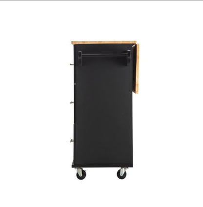 US Local Kitchen Island And Kitchen Trolley, Mobile Kite Island, With Extendable Rubberwood Tabletop, Adjustable Cabinet Shelves