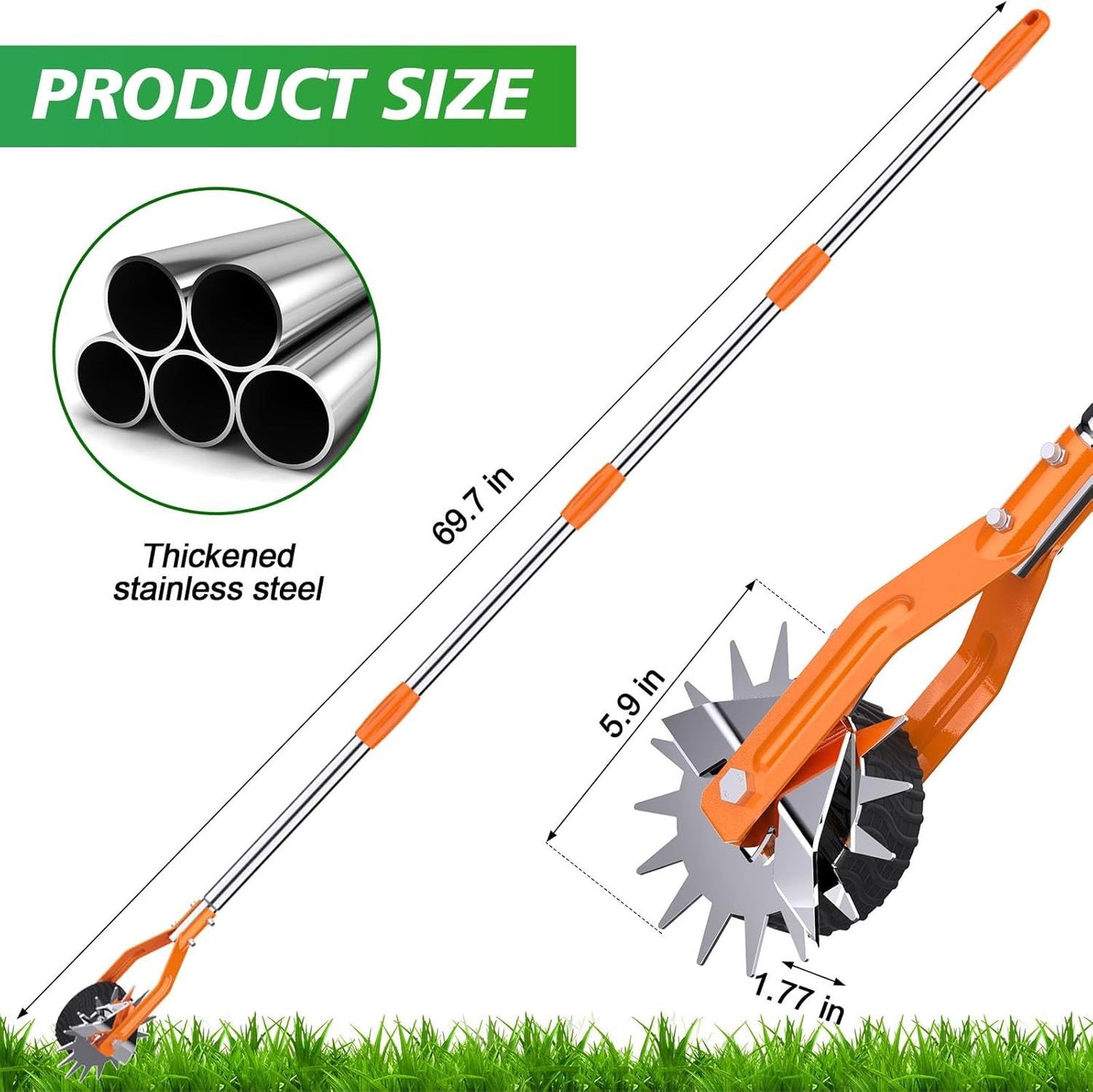 UK Local Wheel Rotary Edger, Sidewalk Manual Lawn Edger, Stainless Steel Handle, Adjustable Height -66.7Inch