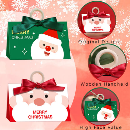 US Local 10 Pack Christmas Candy Boxes With Ribbon And Wooden Ring Merry Cartoon Paper Treat Boxes Christmas Santa Claus Pattern Cookie Goodies Box For Christmas Birthday Wedding Gift Wrapping Holiday Party Su