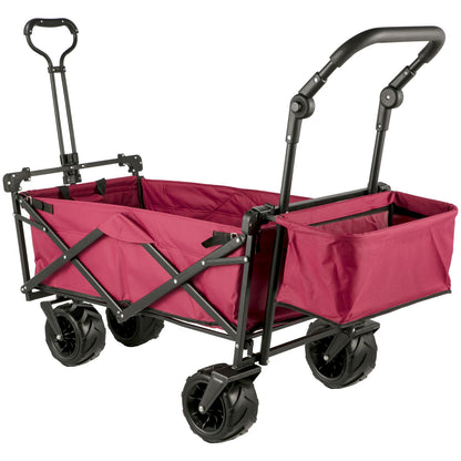 US Local VEVOR Extra Large Collapsible Garden Cart With Removable Canopy, Folding Wagon Utility Carts With Wheels And Rear Storage, Wagon Cart For Garden, Camping, Grocery Cart, Shopping Cart, Red