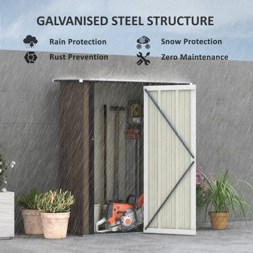 UK Local Outsunny 5ft X 3ft Metal Garden Storage Shed, Outdoor Tool Shed With Sloped Roof, Lockable Door For Tools, Equipment, Brown