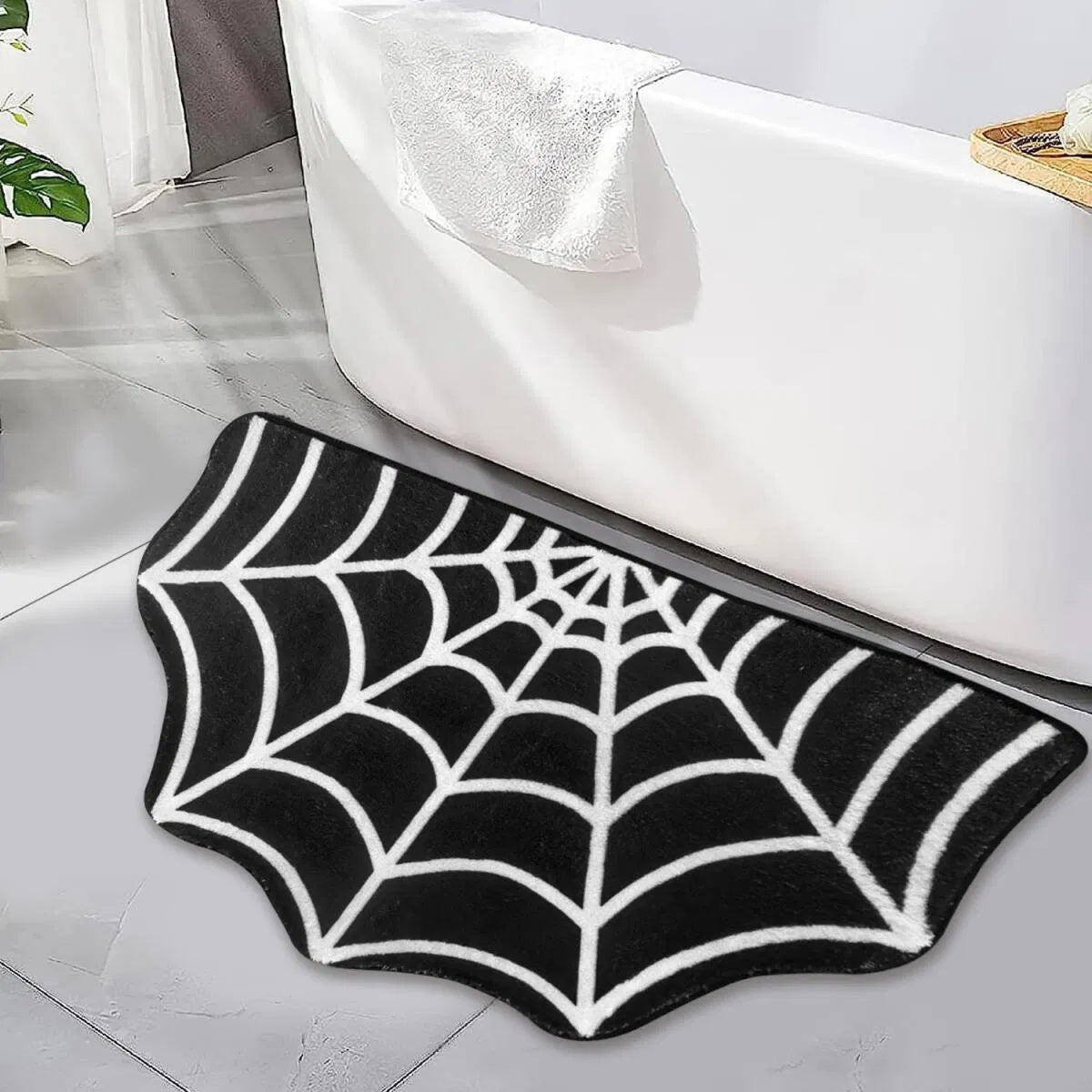 US Local Spider Web Bath Mat 19.7 X 31.5 In Large Spider Web Rugs For Bedroom Gothic Home Decor Witchy Horror Goth Room Rugs Machine Washable Non-Slip Area Rugs For Front Door Kitchen