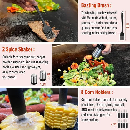 37PC Flat Top Grill Accessories Set - Must Have For Your Outdoor With Professional Griddle Spatula, Cleaning Kit, Grill Basting Cover - Ideal Griddle Gift For Men Women