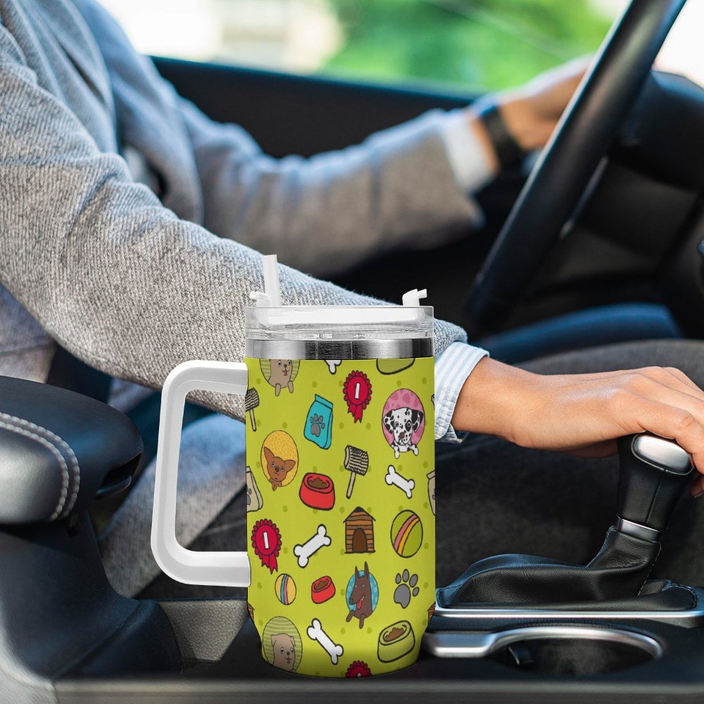 PHDT00383 POD US Local Tumbler 40 oz Large Capacity Car Cup Green, Dog, Bone