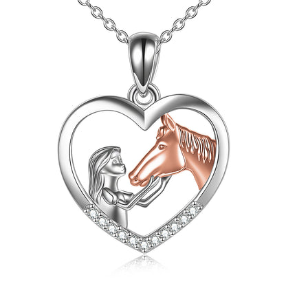US Local Horse Heart with Girls Pendant Necklace Gifts for Her