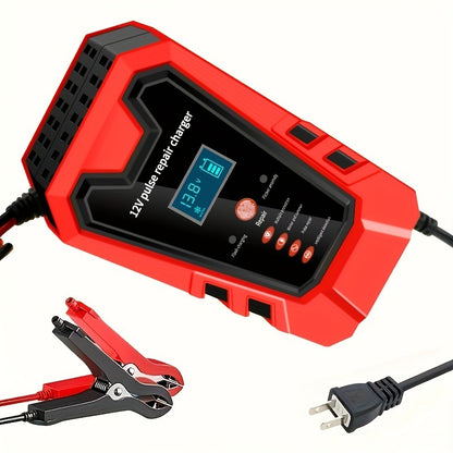 US Local Smart 12V Car Battery Charger And Motorcycle Battery Maintainer, Easy To Operate, Full Power Self-stop, LCD Display, Battery Temperature Compensation, Without Battery