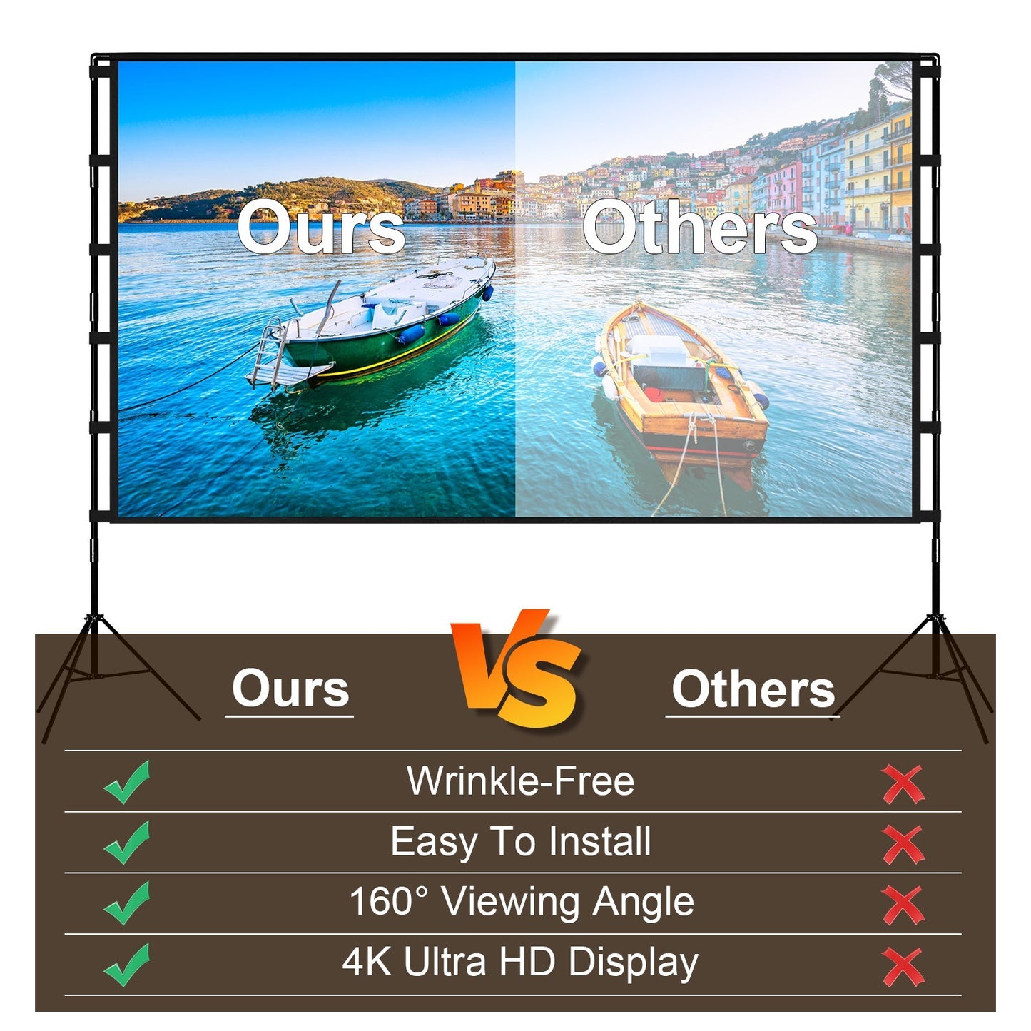 US Local 1Pc 120inch Or 100inch Projector Screen With Stand 16 9 4K HD Rear Front Wrinkle Free Portable And Foldable Movie Screen With Carry Bag For Indoor Outdoor Home Theater Backyard Cinema