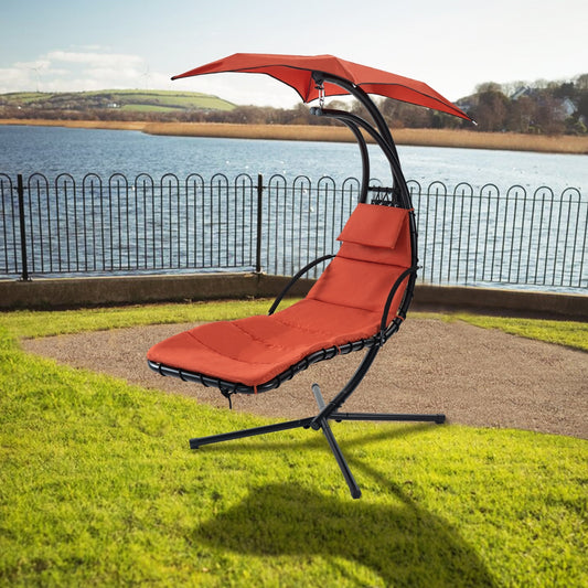 US Local Hanging Chaise Lounger With Removable Canopy, Outdoor Swing Chair With Built-in Pillow, Hanging Curv