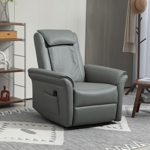 UK Local HOMCOM Recliner Armchair With 3D Kneading Massage, Breathable Leather Recliner Chair With Back Massager And Headrest, Electric Reclining Chair With Footrest, Remote, USB Port, Side Pockets For Home