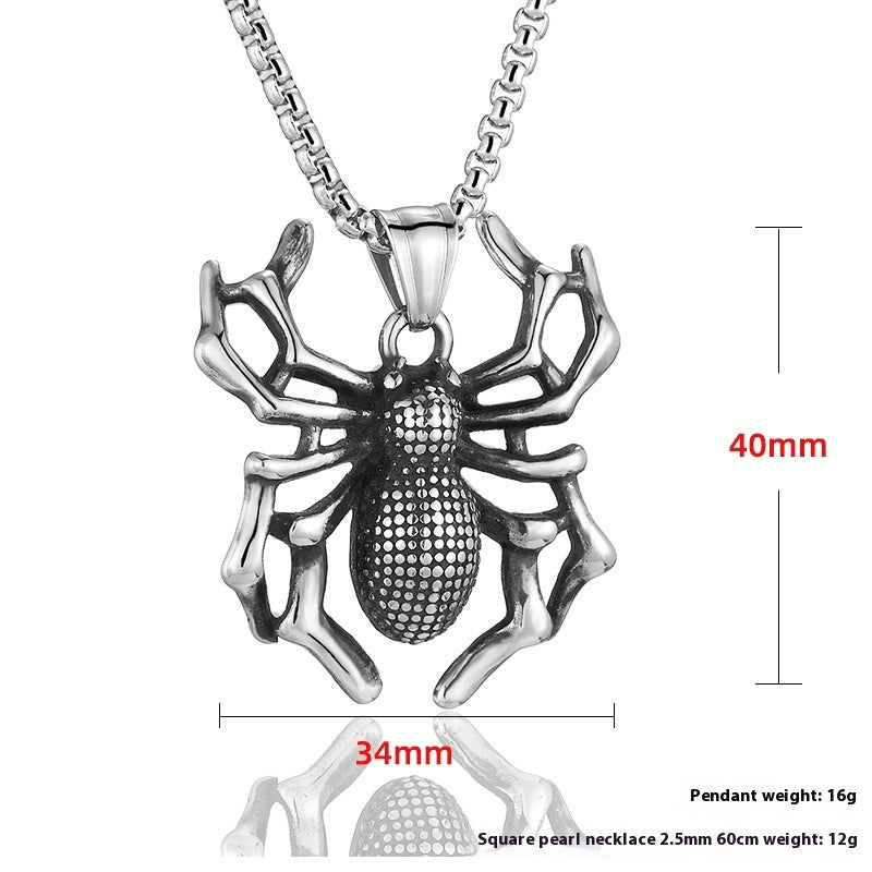 Titanium Steel Spider Punk Men's Necklace Pendant