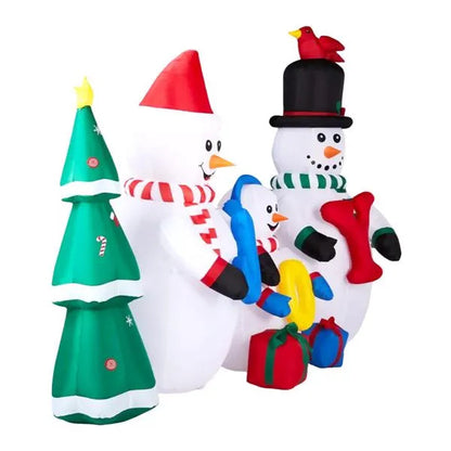 US Local 8FT Lighted Christmas Inflatable Decoration, Inflatable Snowman Family With JOY And Xmas Tree, Funny Blow Up Yard Decorations With Built-in LED Lights For Holiday Party Front Yard Lawn Garden Decor