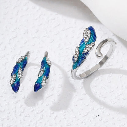 US Local Bright Blue Feather Earring Ring Alloy Earring
