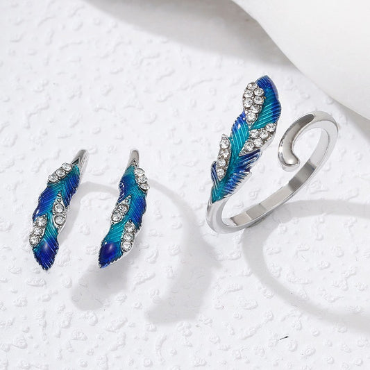 US Local Bright Blue Feather Earring Ring Alloy Earring