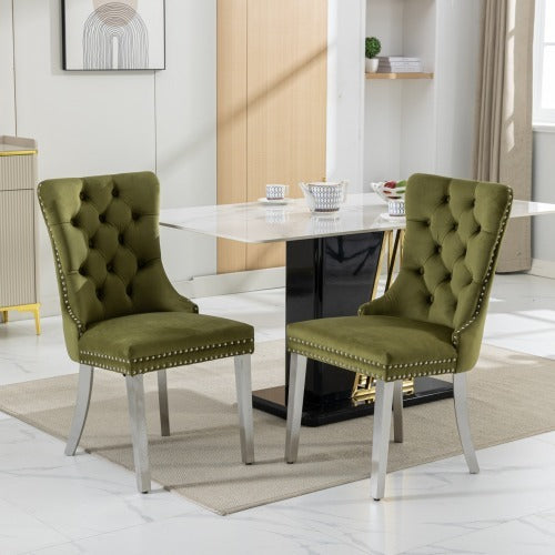 US Local High-end Tufted Solid Wood Contemporary Velvet Upholstered Dining Chair With Chrome Stainless Steel Plating Legs,Nailhead Trim,Set Of 2