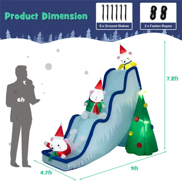 US Local 9 Feet Christmas Decoration Inflatable Polar Bear Slide Scene Decoration