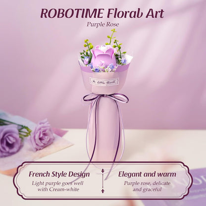 US Local ROBOTIME Flower 3D Puzzle Model Kits Puzzles For Adults To Build Artificial Flowers For Home Bedroom Living Room Decor, Gifts For Women Valentine, Purple Rose