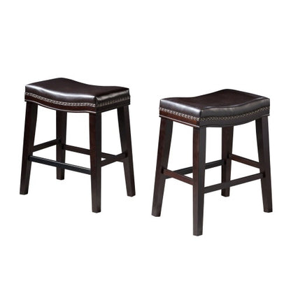 US Local Contemporary Upholstered Saddle Counter Stool With Nailhead Trim Dark Brown