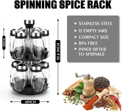 US Local Revolving Spice Rack Organizer Countertop, Spinning Spice Storage Rack Tower Organizer With 12 Empty Jars, Rotating Spice Holder Shelf Seasoning Rack Shelf, Spice Seasoning Bottle Organizer