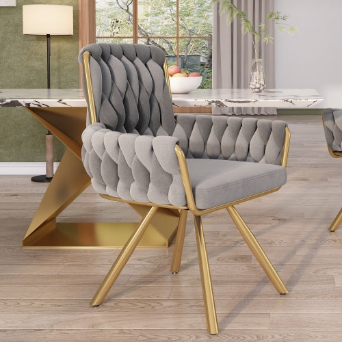 UK Local Velvet Dining Chair, Armchair, Single Luxurious Living Room And Bedroom Swivel Chair, Leisure Swivel Chair With Four Metal Support Legs, Gray