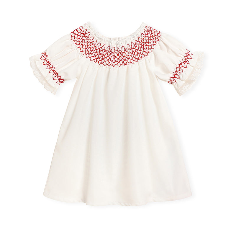 US Local Infant Baby Girl Valentines Day Dress Lace Short Sleeve Round Neck White With Red Embroidery Party Dress