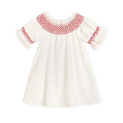 US Local Infant Baby Girl Valentines Day Dress Lace Short Sleeve Round Neck White With Red Embroidery Party Dress