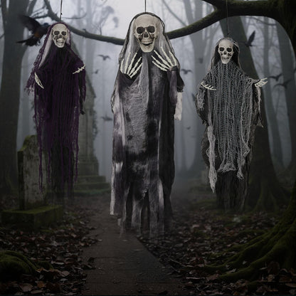 US Local 3 Pcs Hanging Skeleton Ghost, One 4.6FT And Two 3FT Halloween Hanging Decorations