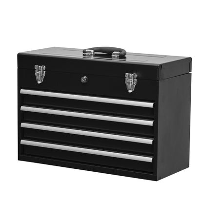 US Local Metal Tool Box With 4 Drawers Portable Steel Tool Chest With Metal Cylinder Lock And Latch Closure, Liner, Powder Coating, Suitable For Garage, Warehouse And Outdoor Repair Job-Black