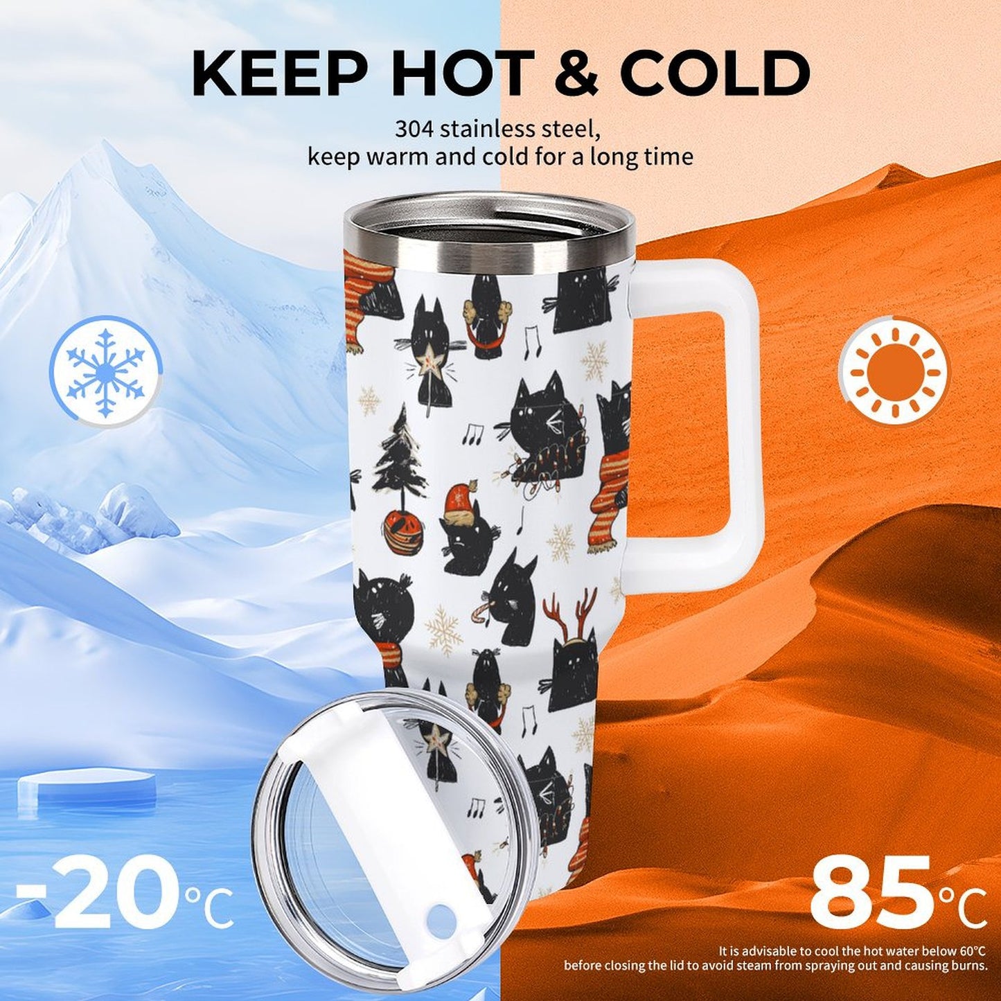 PHDT00331 POD US Local Tumbler 40 oz Large Capacity Car Cup Christmas, Black Cat