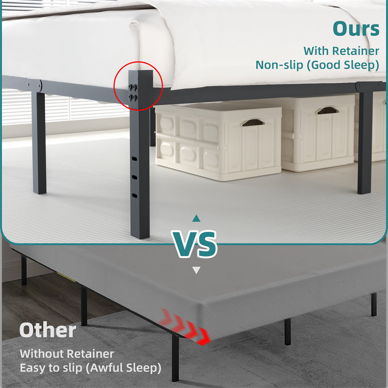 US Local Classic Iron Bed Frame Mattress Under Bed Storage No Box Spring Needed Singe Full Queen King Size Black