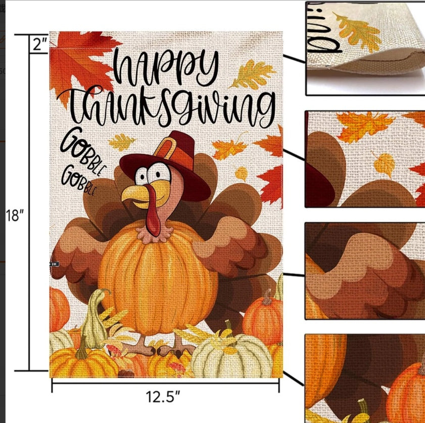 Thanksgiving Garden Banner Autumn Turkey Double-sided Linen