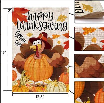 Thanksgiving Garden Banner Autumn Turkey Double-sided Linen