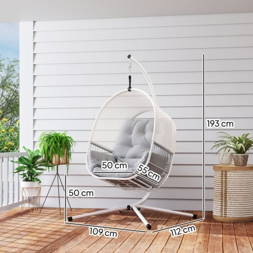 UK Local Outsunny Hanging Egg Chair Outdoor Indoor, Swing Hammock Chair With Stand, Cushions, Lumbar Pillow, Adjustable Height And Steel Frame For Garden Patio Lounge Porch, Light Grey