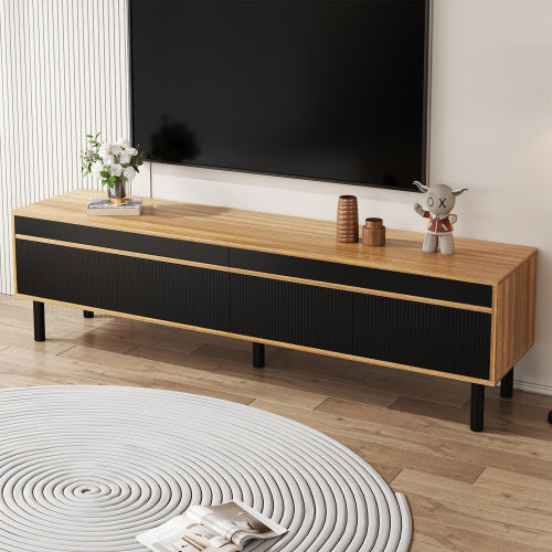 UK Local TV Cabinet, TV Table, TV Panel, Low Cabinet With Four Doors. Fine Texture. Black And Wood Color.
