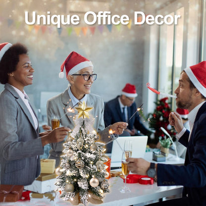 US Local 2ft Mini Christmas Tree With Light Artificial Small Tabletop Christmas Decoration With Flocked Snow, Exquisite Decor & Xmas Ornaments For Table Top For Home & Office, Rose Gold