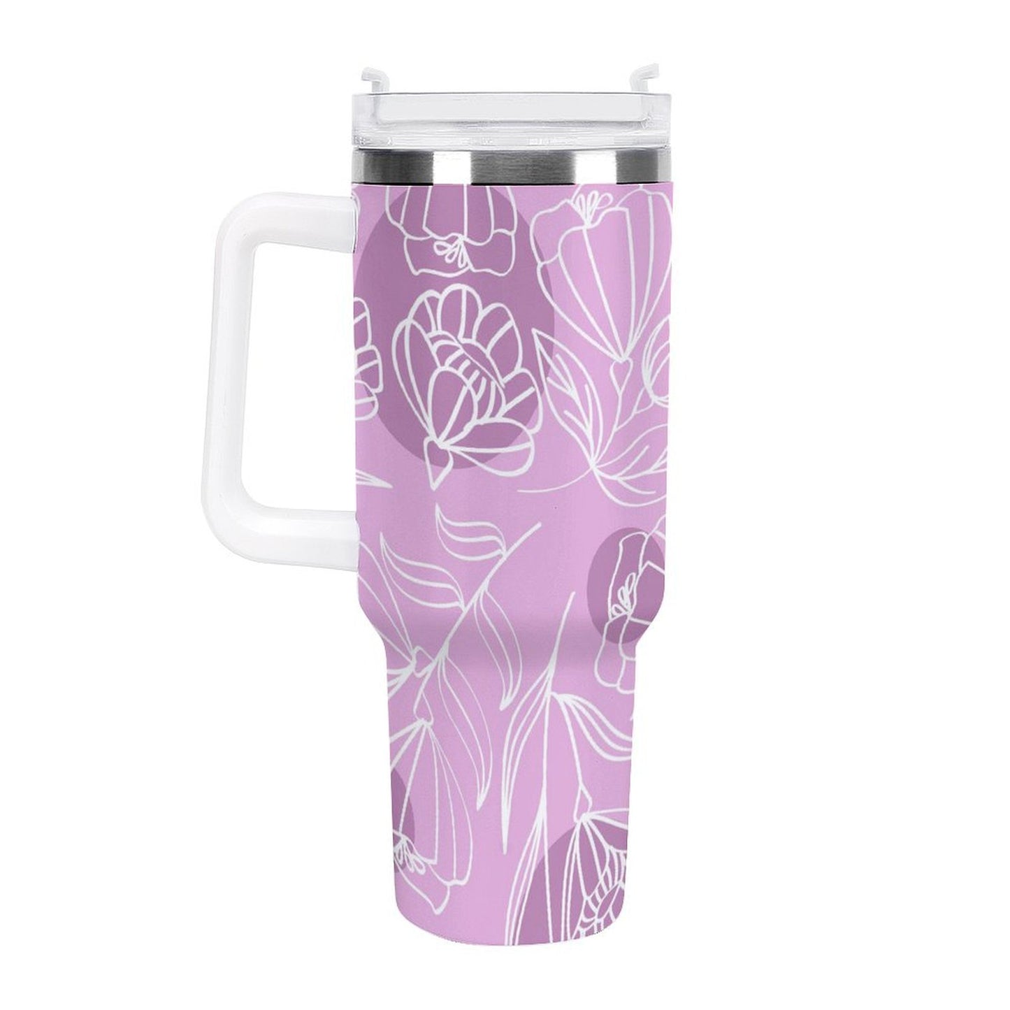 PHDT00373 POD US Local Tumbler 40 oz Large Capacity Car Cup Flowers, Pink Purple, Carving