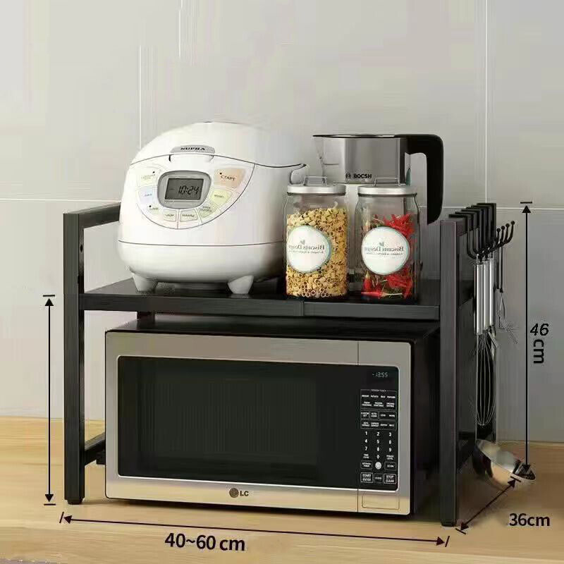UK Local Black Single-layer Double Bar With 6 Hooks And Extendable Kitchen Storage Rack