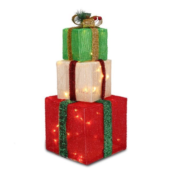 US Local Box ABS Plastic Frame LED60 Light Warm White Light Three-Piece Set Onion Cloth Christmas Gift Box