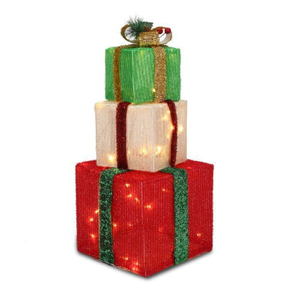 US Local Box ABS Plastic Frame LED60 Light Warm White Light Three-Piece Set Onion Cloth Christmas Gift Box
