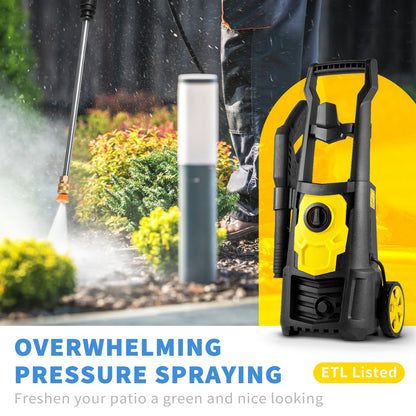 US Local VEVOR Electric Power Washer, 2000 PSI, Max 1.65 GPM Pressure Washer W  30 Ft Hose & Reel, 5 Quick Connect Nozzles, Foam Cannon, Portable To Clean Patios, Cars, Fences, Driveways, ETL Listed