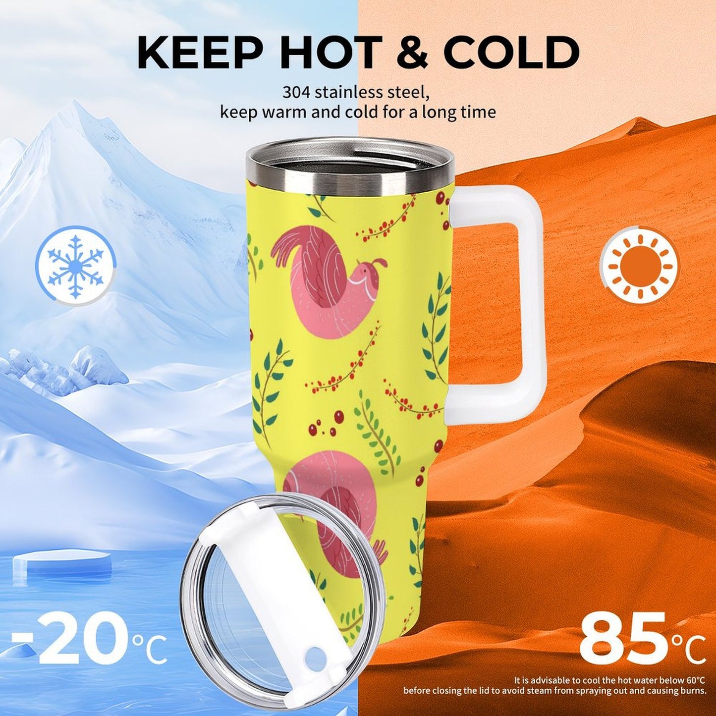 PHDT00285 POD US Local Tumbler 40 oz Large Capacity Car Cup Christmas Bird Pink Branches