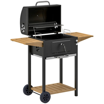 US Local Charcoal BBQ Grill With 245 Sq. In. Cooking Area, Adjustable Charcoal Pan, 3 Shelves, Thermometer, Black
