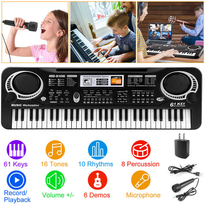 US Local 61 Keys Digital Music Electronic Keyboard Electric Piano Musical Instrument Kids Learning Keyboard With Microphone For Beginners Kids Girls Boys Adults