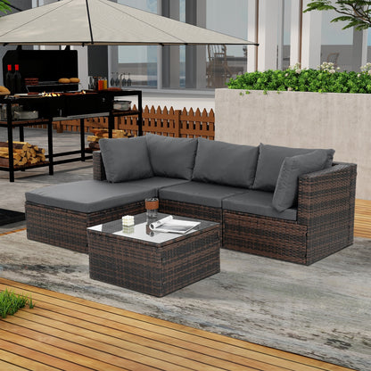 US Local Patio Furniture, Outdoor Furniture, Seasonal PE Wicker Furniture, 5 Set Wicker Furniture With Temper