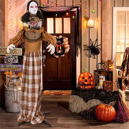 US Local 5.4ft Halloween Animatronic Witch - Scary Pop-Up Head, Sound Button Activation, 4 Flashing Red Eyes & Screeching Laugh
