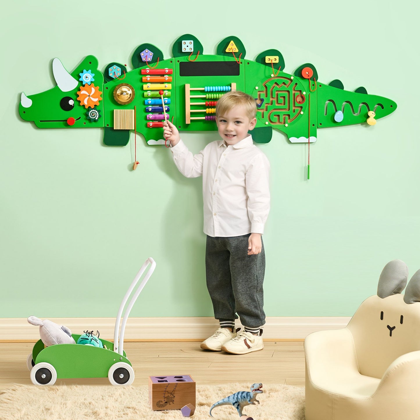 US Local Dinosaur Activity Wall Busy Board Panels 11 Activities Sensory Wall Panel