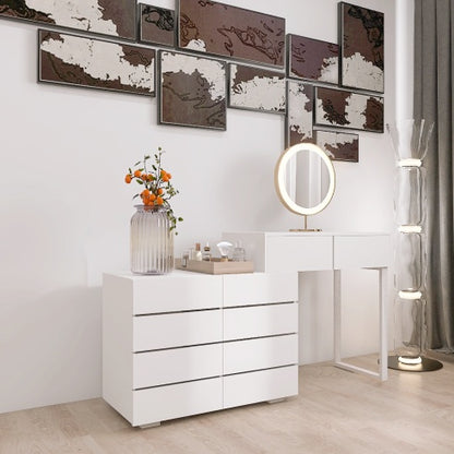 US Local Extended Desktop 10 Drawers Chest Of Drawer Without Handle White Color Vanity